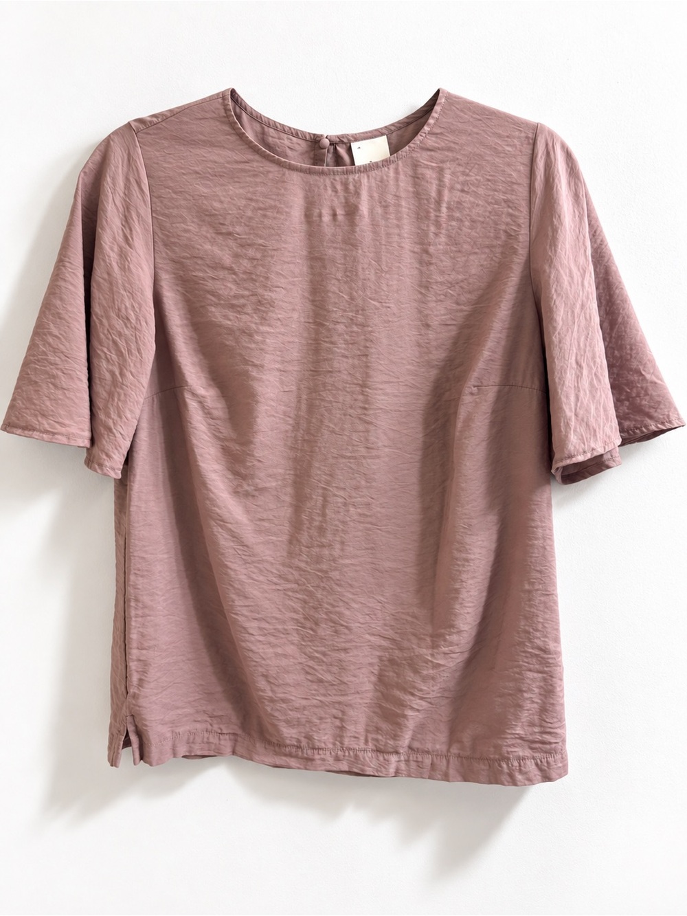 A New Day Mauve Crinkle Flutter Sleeve Blouse - Size S